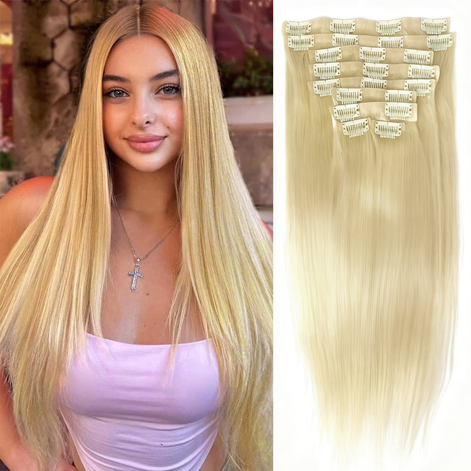 12A Clip in Extensions Remy Human Hair With Bangs 613 BlondeSilky Straight Clip in Hair Extensions 100% Real Soft Human Hair