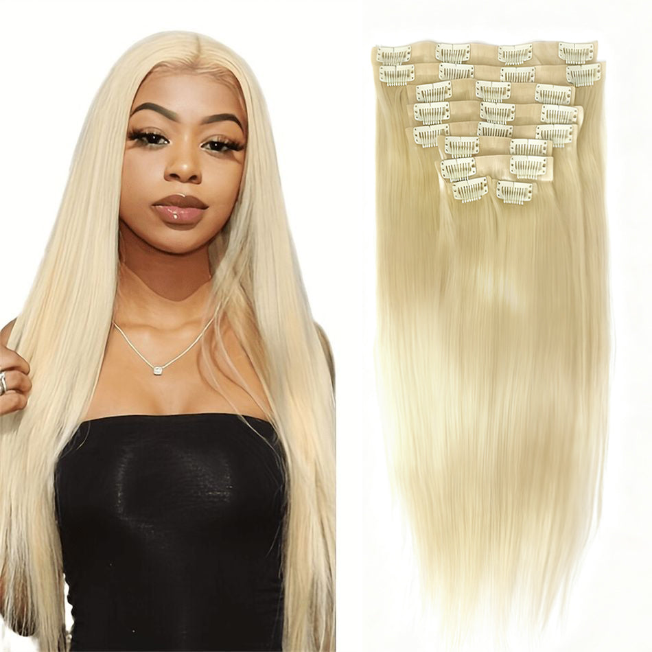 12A Clip in Extensions Remy Human Hair With Bangs 613 BlondeSilky Straight Clip in Hair Extensions 100% Real Soft Human Hair