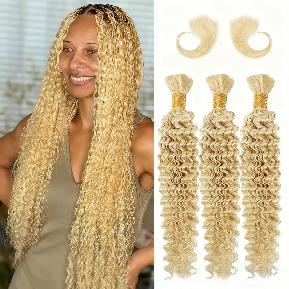 Rovess Virgin Human Hair 100% Unprocessed Boho Braiding 613 Blonde Deep Wave Hair Weaving 4 Bundles