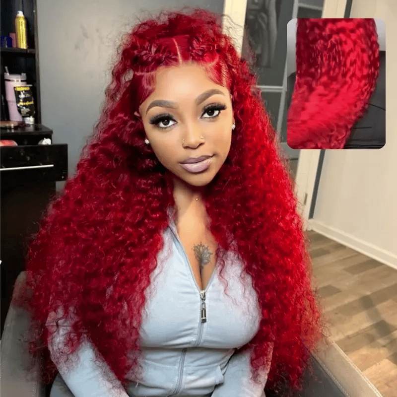 30 Inch Hot Red Lace Front Wigs Human Hair Red Deep Wave Human Hair Wigs 13x4 Lace Frontal Wigs Red Curly Wig For Black Women