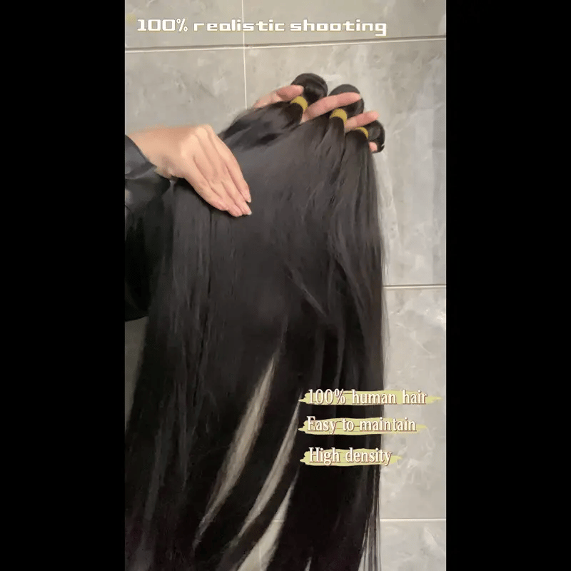 14–34 Inch Luxury Natural Black 100% Virgin Brazilian Human Hair Straight Bundles – 4 Bundles, 80g-100g Each, Silky & Full | FREE 16 Inch 4x4 Lace Closure