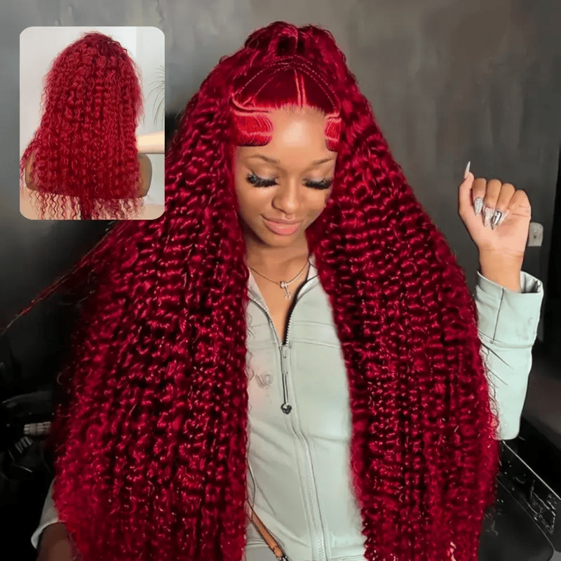 30 Inch Hot Red Lace Front Wigs Human Hair Red Deep Wave Human Hair Wigs 13x4 Lace Frontal Wigs Red Curly Wig For Black Women