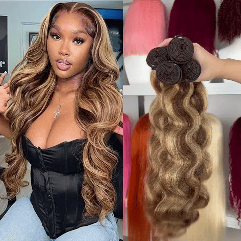 427 Highlight 18–36 Inch Luxury Body Wave Virgin Indian Hair Bundles – 3/4 Bundles, Silky & Full, 100% Human Hair Extensions
