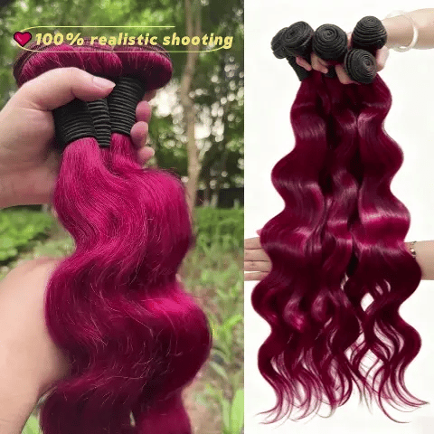 100% Real Human Hair Virgin Peruvian 99J Burgundy Body Wave Bundles – 16–34 Inch, 4-Pack Luxury Set, Silky & Full, 80–100g Each, Bold & Vibrant Wine Red Color