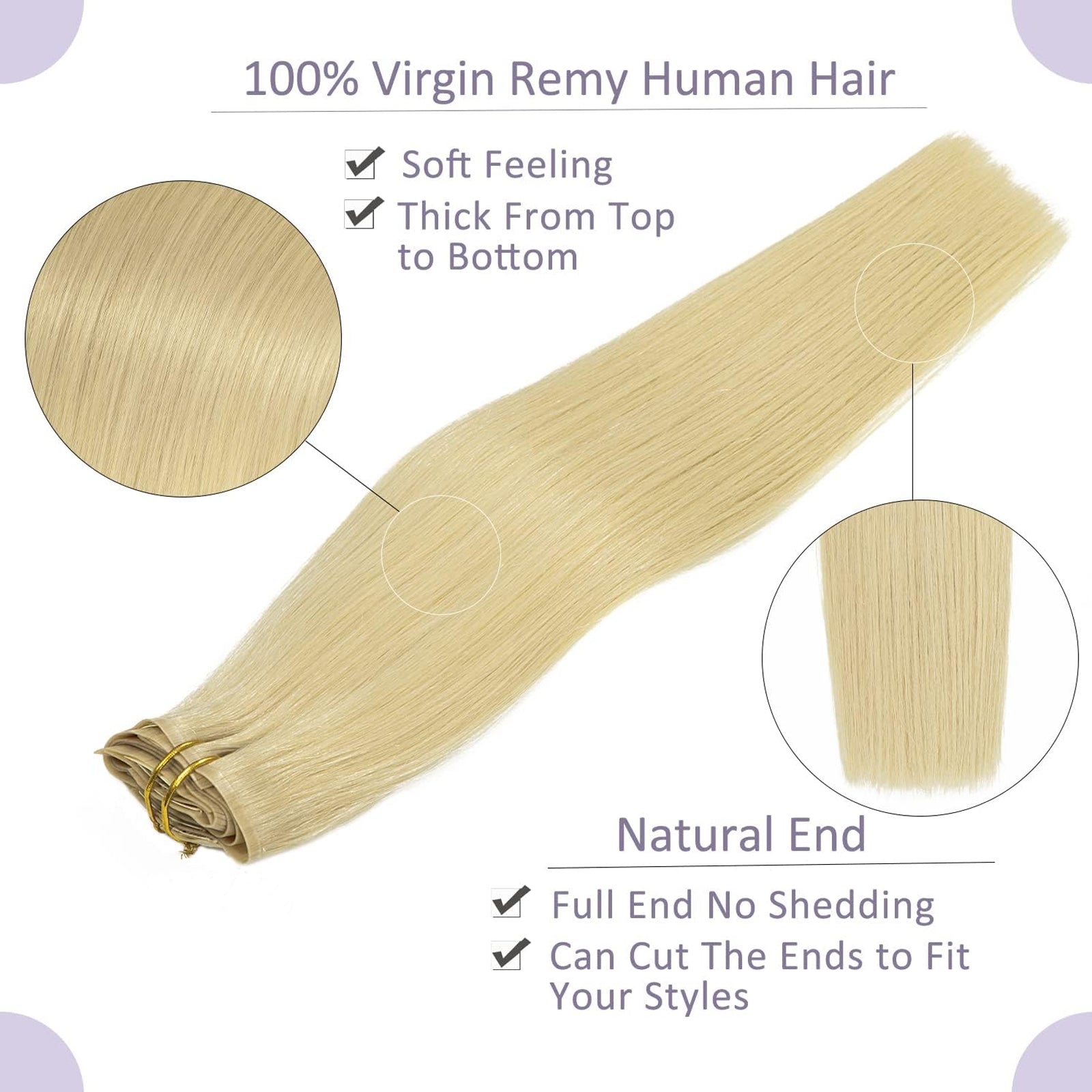 12A Clip in Extensions Remy Human Hair With Bangs 613 BlondeSilky Straight Clip in Hair Extensions 100% Real Soft Human Hair
