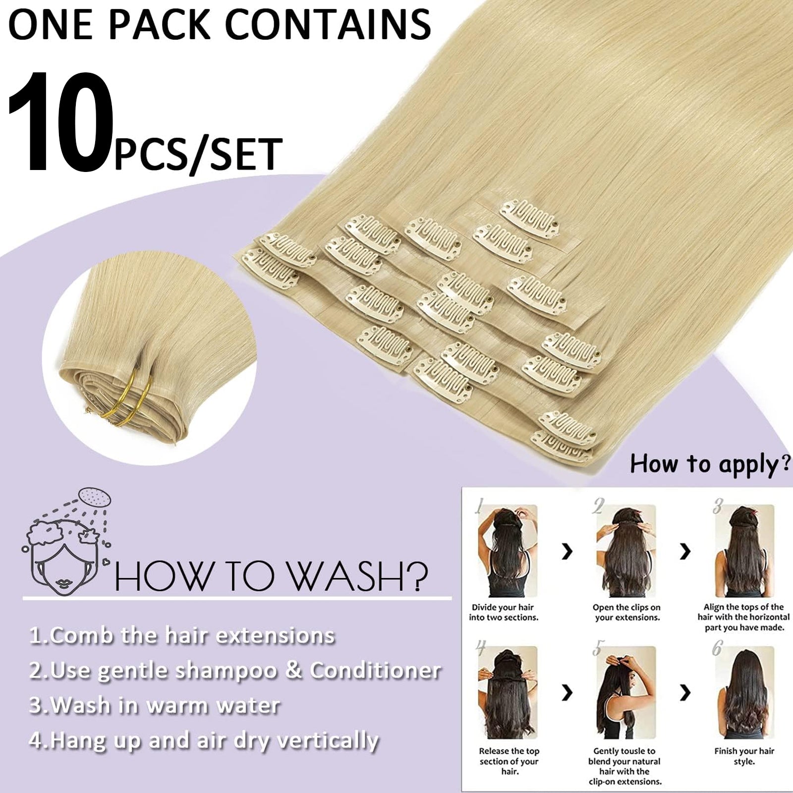 12A Clip in Extensions Remy Human Hair With Bangs 613 BlondeSilky Straight Clip in Hair Extensions 100% Real Soft Human Hair