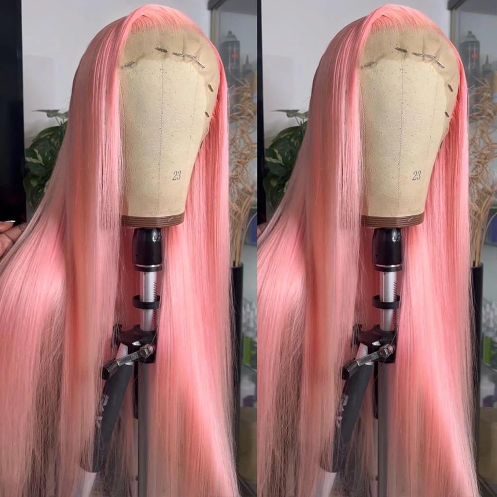 Rovess Real Scalp Wig 13x6 Invisible HD Lace Frontal Pink Straight Wig For Summer Look