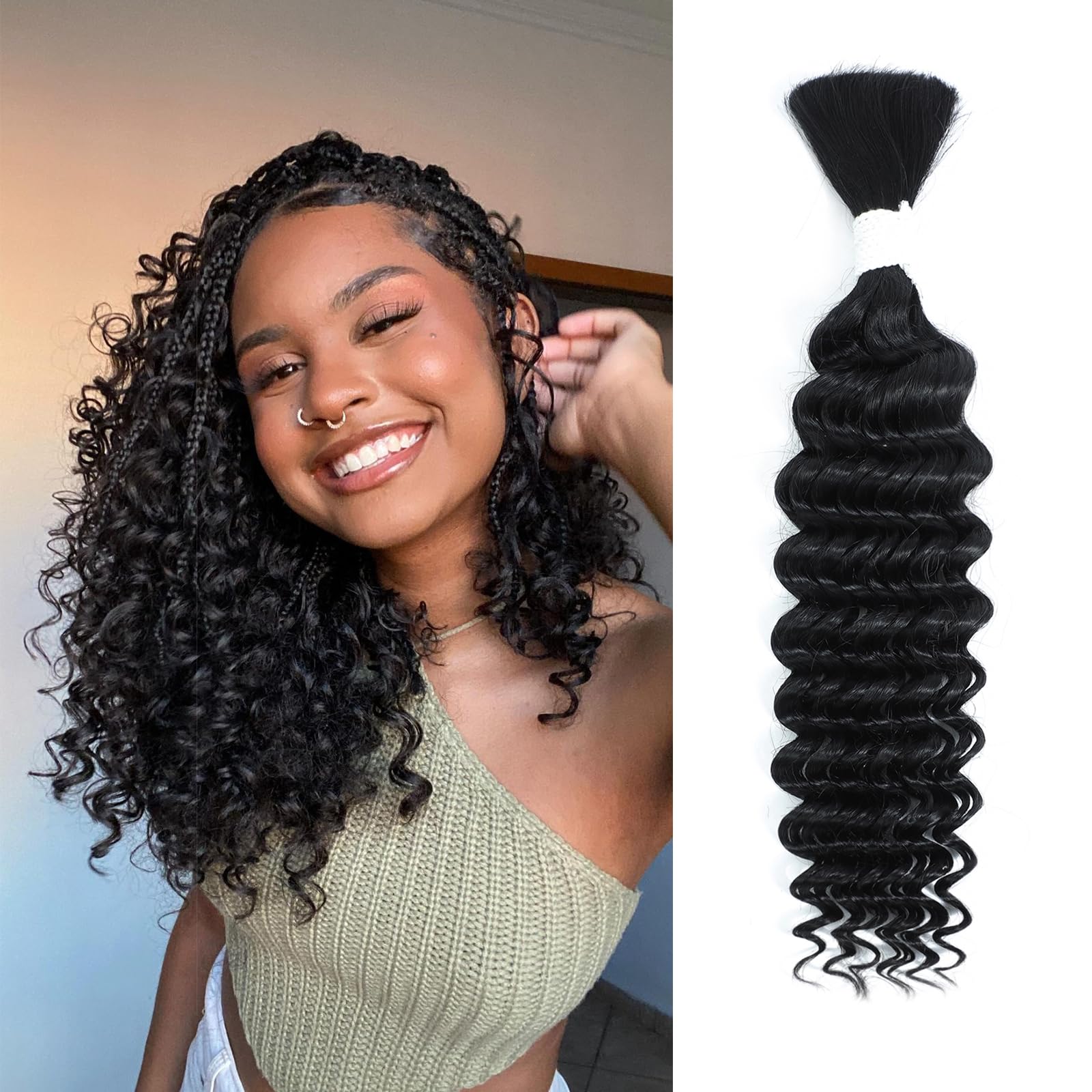 Tissage de cheveux ondulés noirs naturels style bohème de 40 cm 