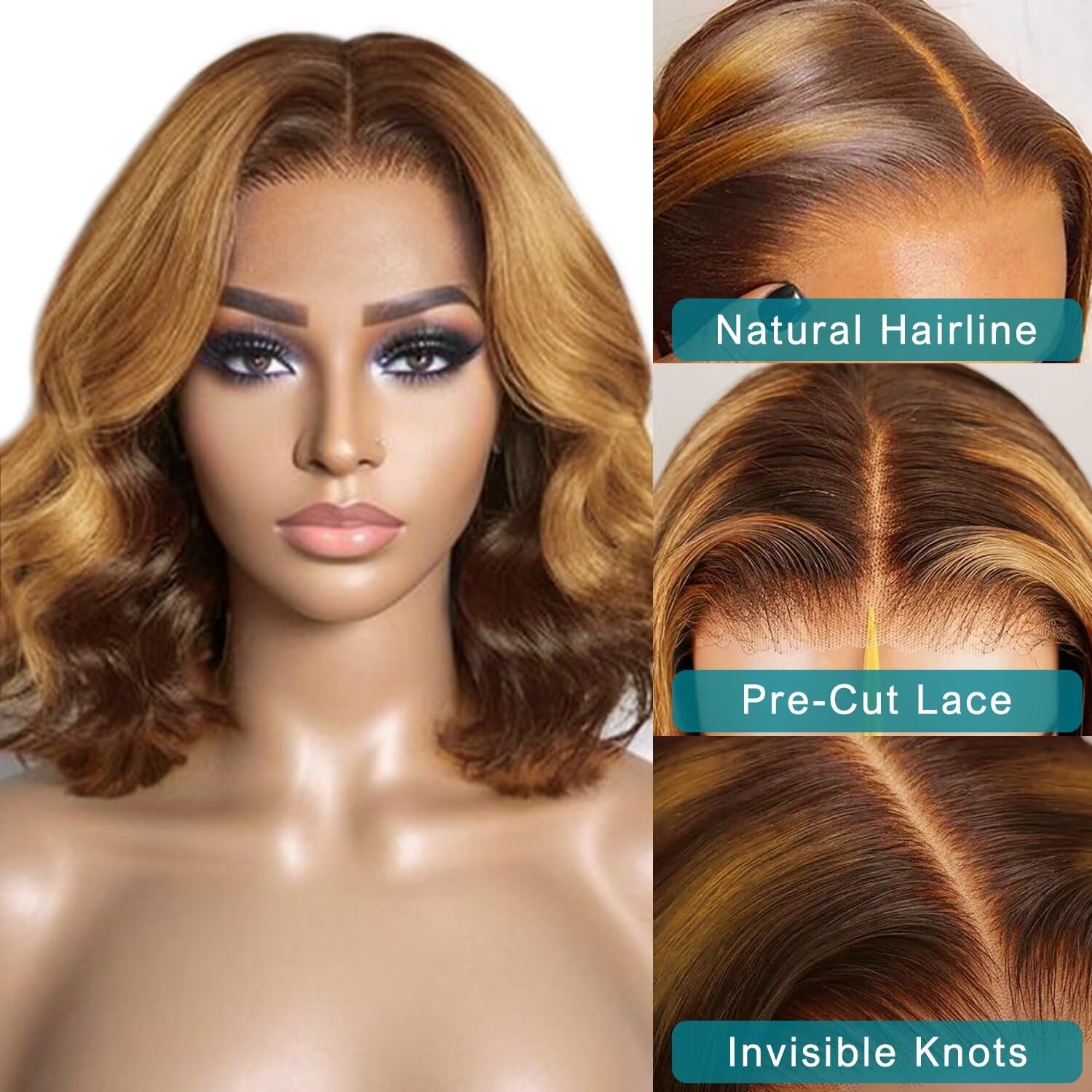 P4/27 Body Wave Bob Wigs Human Hair 12 Inch Lace Frontal Human Hair Wigs 5x5 Closure HD Lace Front Wigs Brazilian Hair For Women