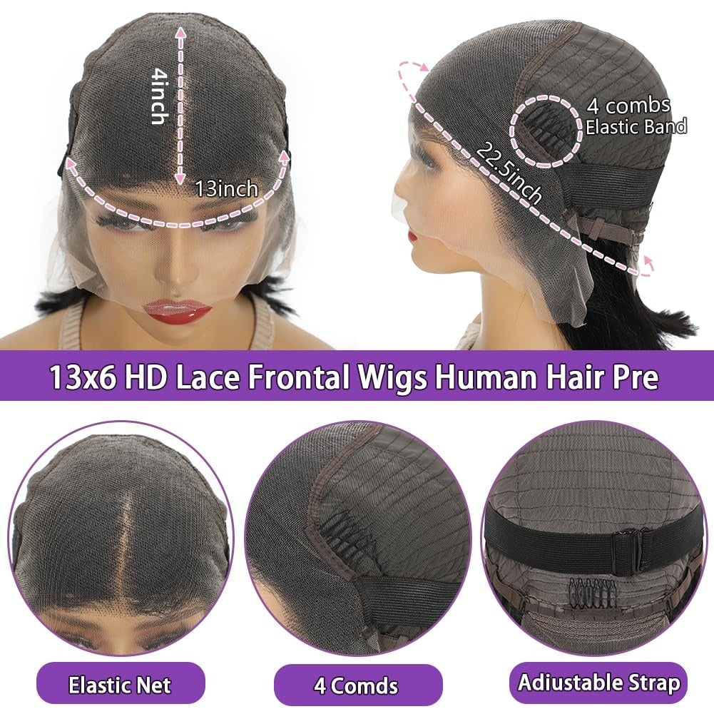 Rovess Put On and Go 13x4 HD Lace Wig Yaki Straight Bob Breathable Cap For Summer