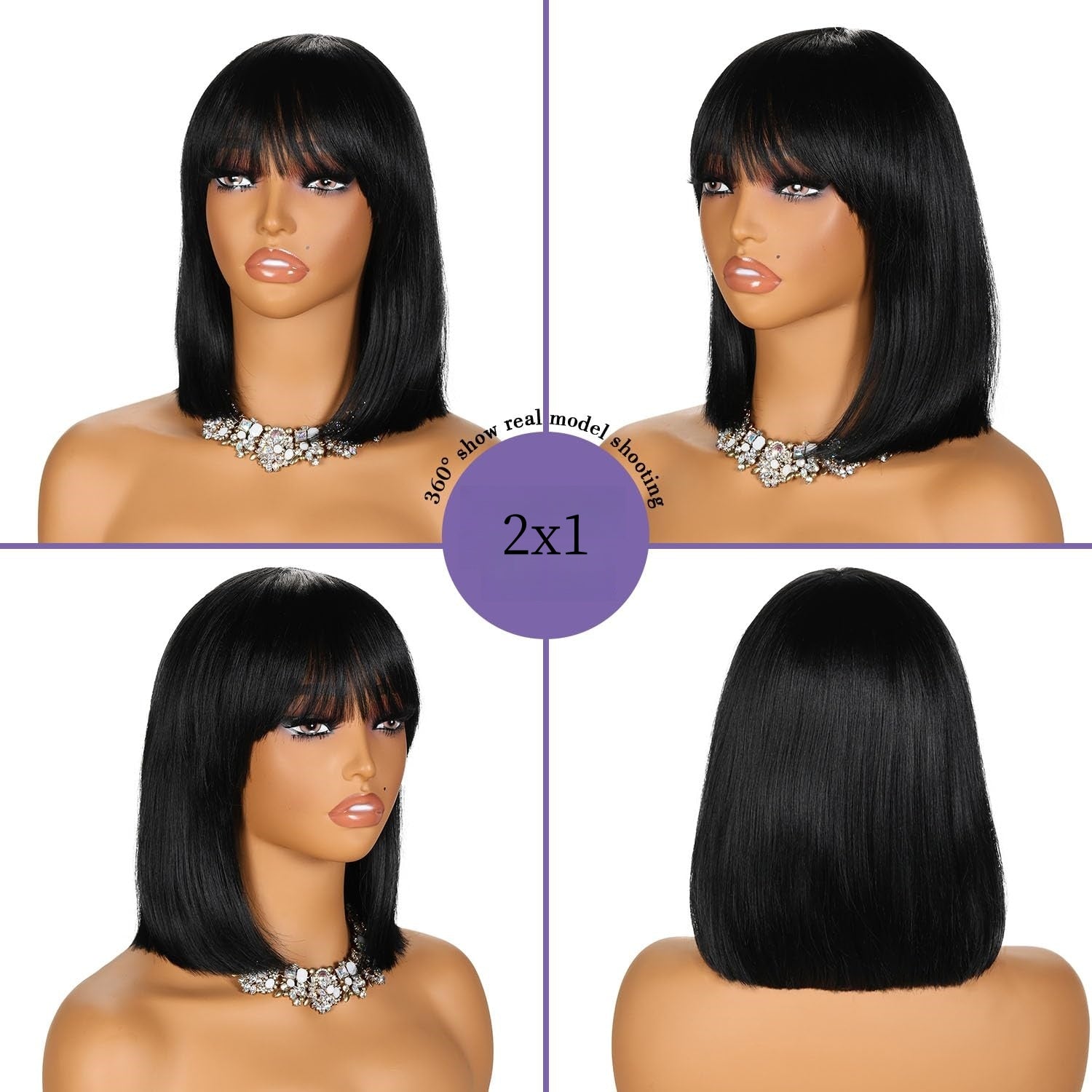 Glueless Minimalist Yaki Straight Bob with Bangs Put On and Go