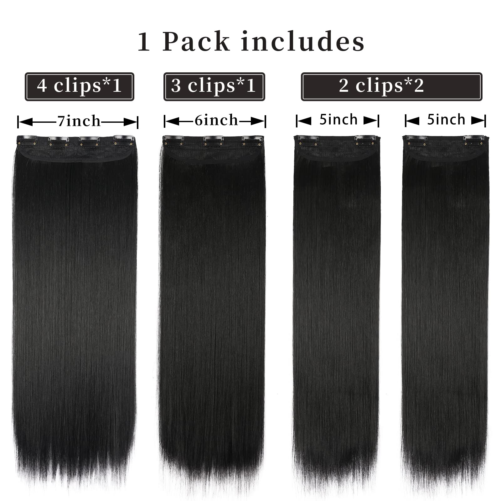 #1B Clip In Hair Extensions Real Human Hair 100% Remy Straight Human Hair Extensions For Fashion Women 8pcs Natural Black