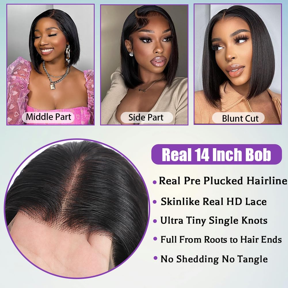 Rovess Put On and Go 13x4 HD Lace Wig Yaki Straight Bob Breathable Cap For Summer