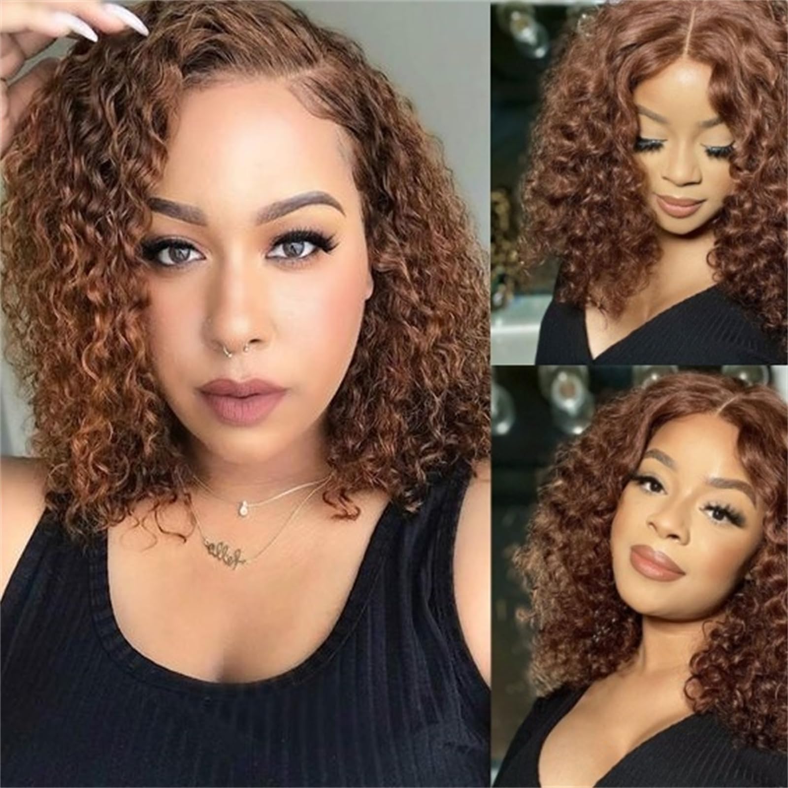 Deep Wave Short Bob Wigs Human Hair Wigs Dark Brown 10 Inch Short Bob Wigs Deep Wave Wig Brazilian Human Hair