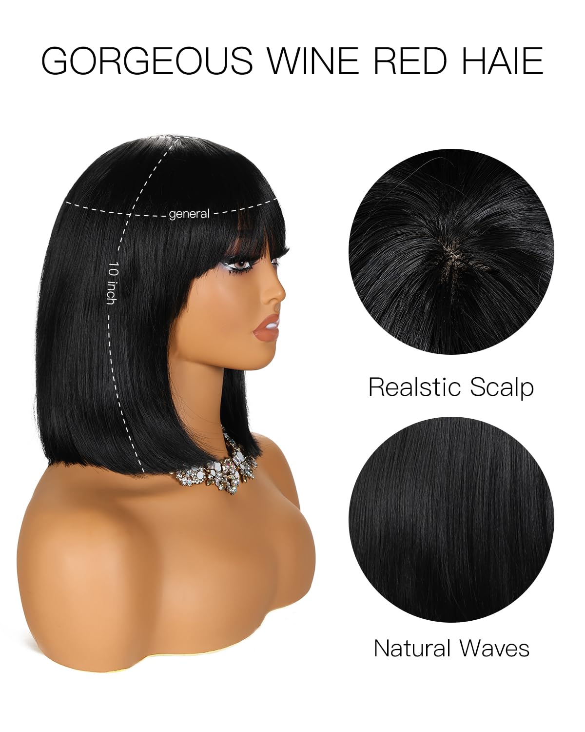 Glueless Minimalist Yaki Straight Bob with Bangs Put On and Go