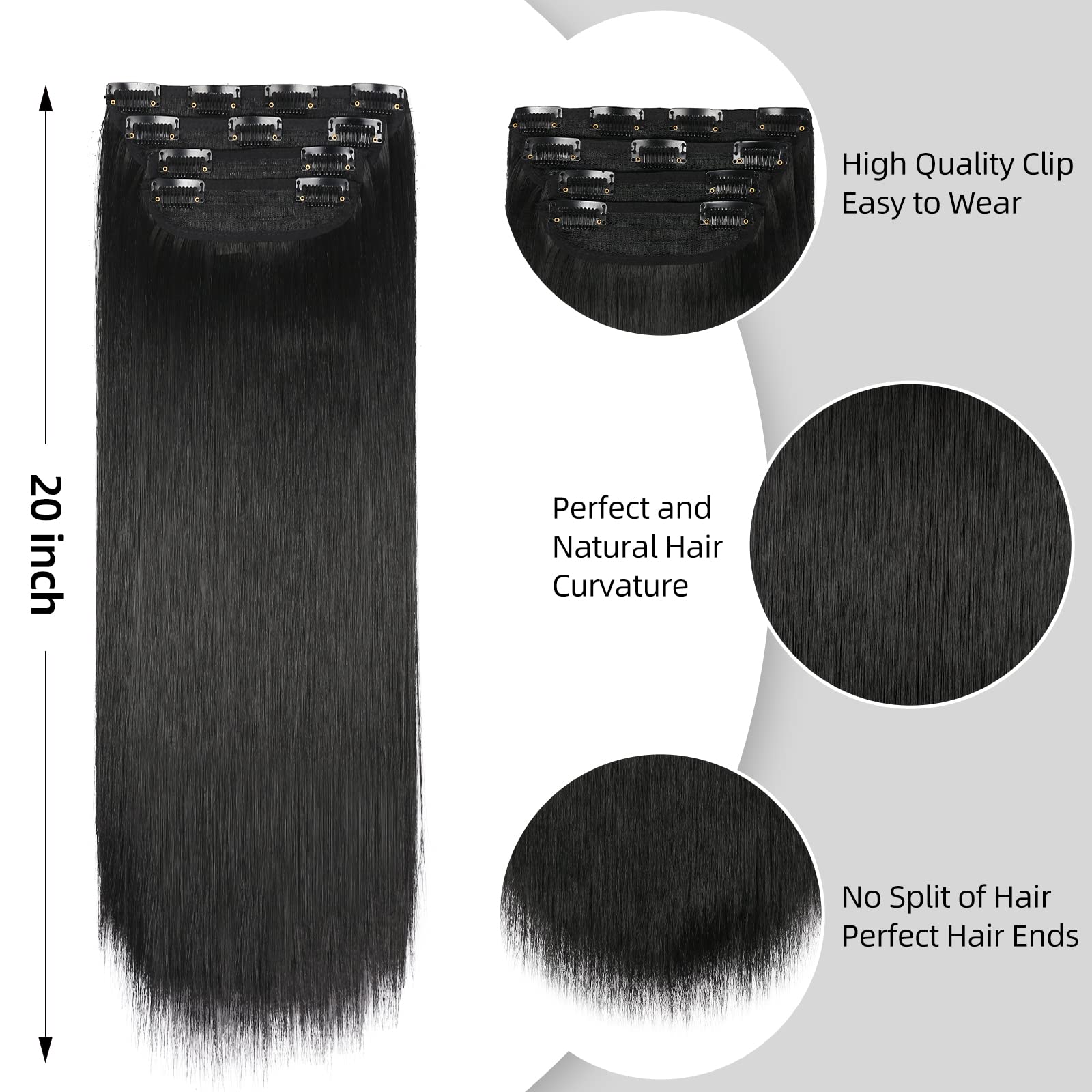 #1B Clip In Hair Extensions Real Human Hair 100% Remy Straight Human Hair Extensions For Fashion Women 8pcs Natural Black