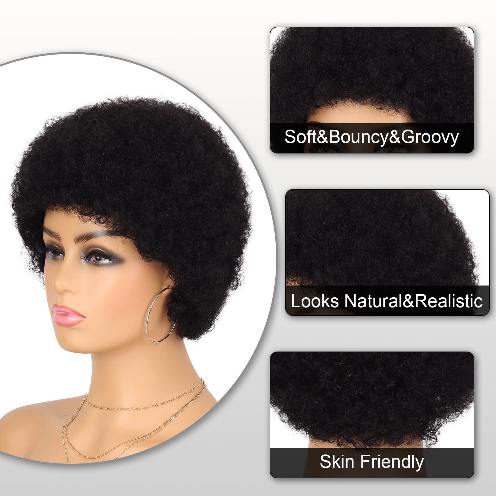Glueless Kinky Curly Afro Wig | 70s Retro Puff Style | Human Hair & Dyeable | Day-to-Night Versatile