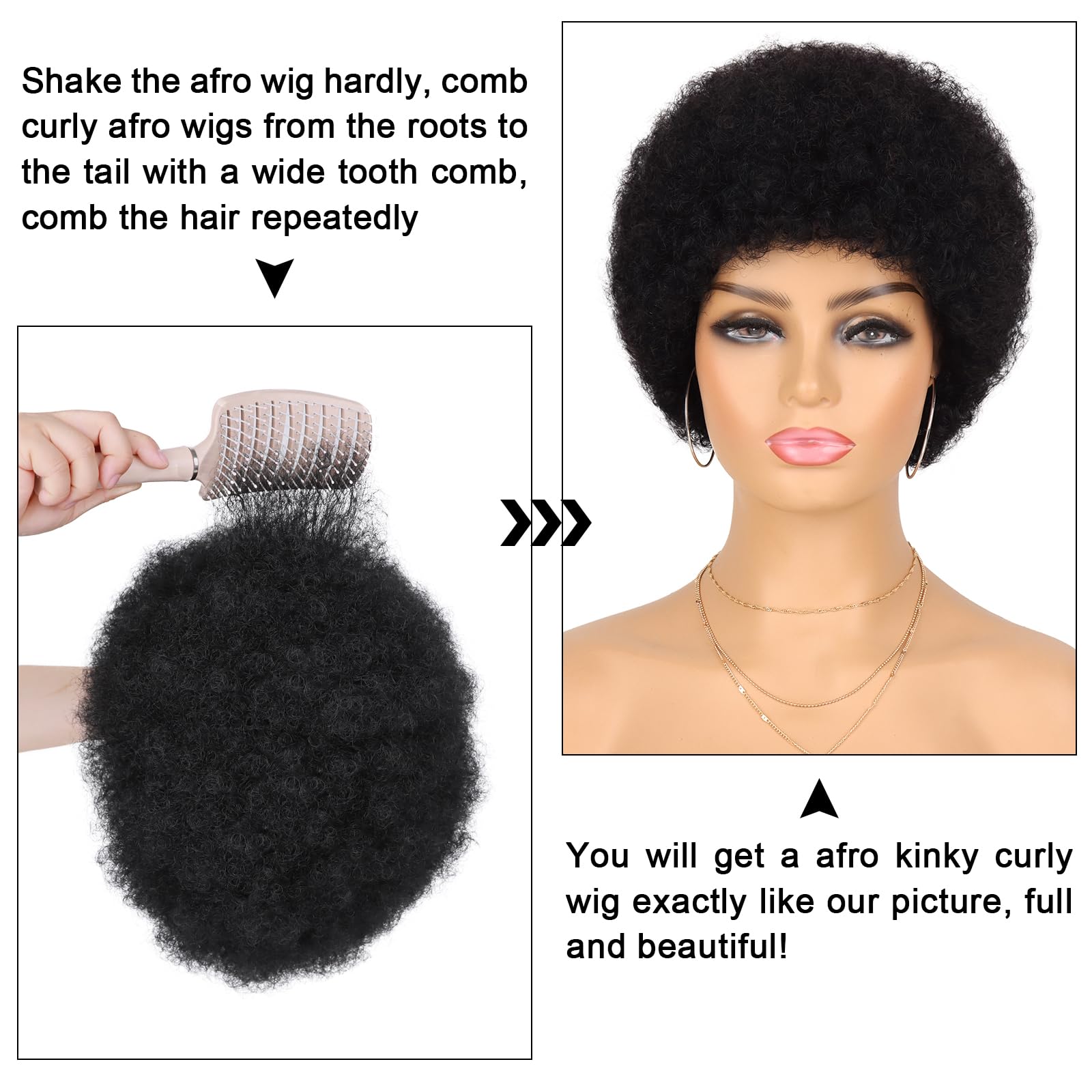 Glueless Kinky Curly Afro Wig | 70s Retro Puff Style | Human Hair & Dyeable | Day-to-Night Versatile