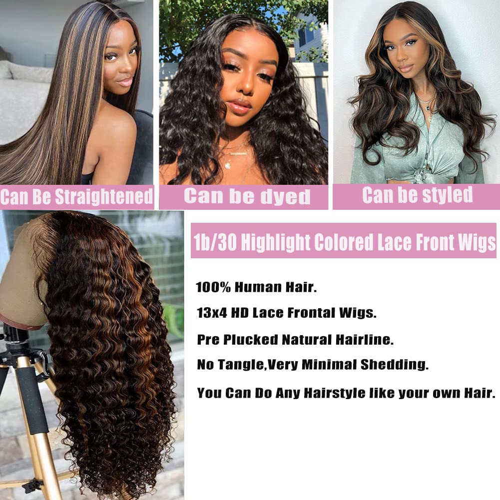 1B/30 Lace Front Wigs Human Hair 13×4 Transparent Human Hair Wigs Deep Wave Pre Plucked Wigs For Women