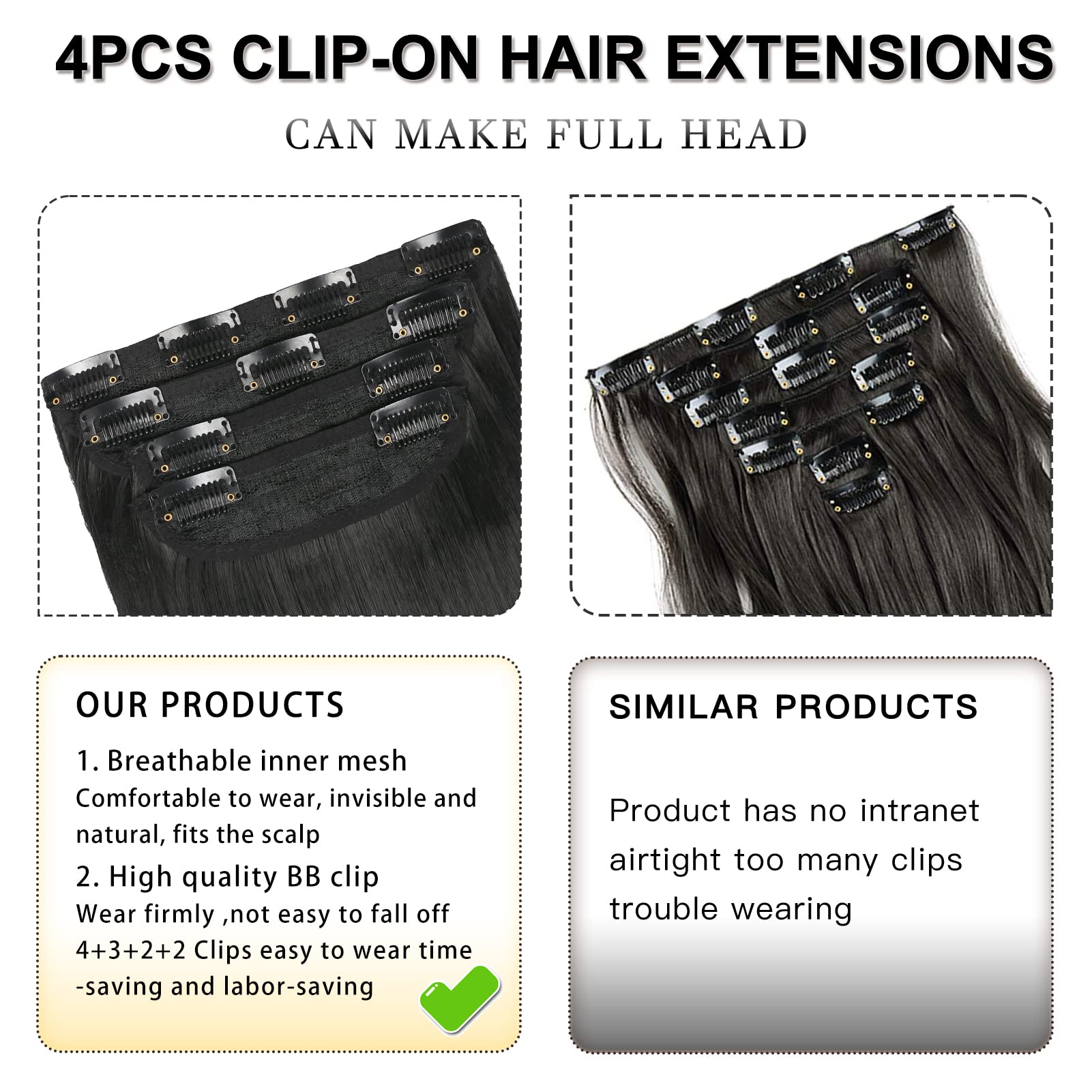 #1B Clip In Hair Extensions Real Human Hair 100% Remy Straight Human Hair Extensions For Fashion Women 8pcs Natural Black