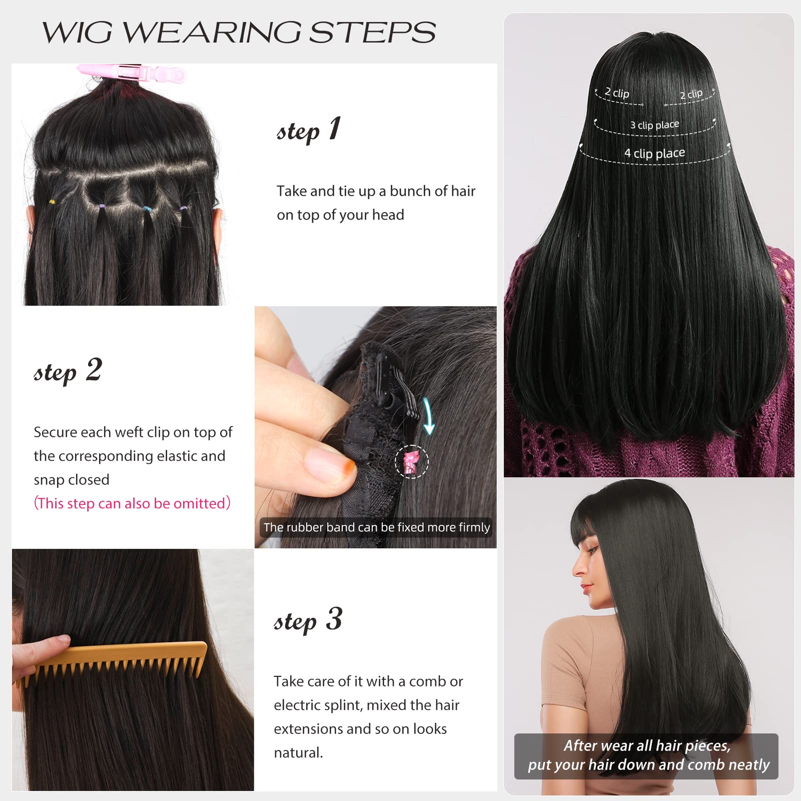 #1B Clip In Hair Extensions Real Human Hair 100% Remy Straight Human Hair Extensions For Fashion Women 8pcs Natural Black