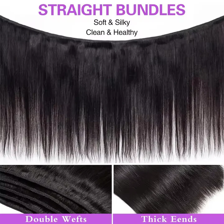 Tissage brésilien vierge noir naturel Rovess, mèches de 40 à 80 cm, lot de 4 