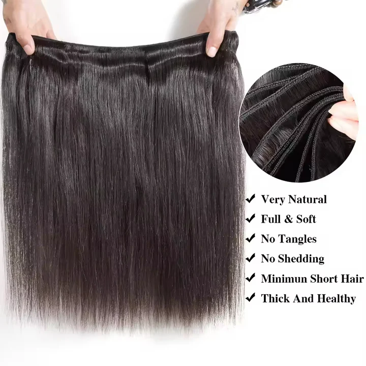 Tissage brésilien vierge noir naturel Rovess, mèches de 40 à 80 cm, lot de 4 