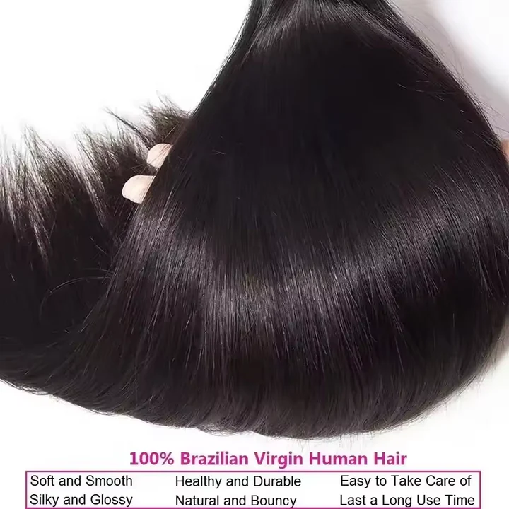 Tissage brésilien vierge noir naturel Rovess, mèches de 40 à 80 cm, lot de 4 
