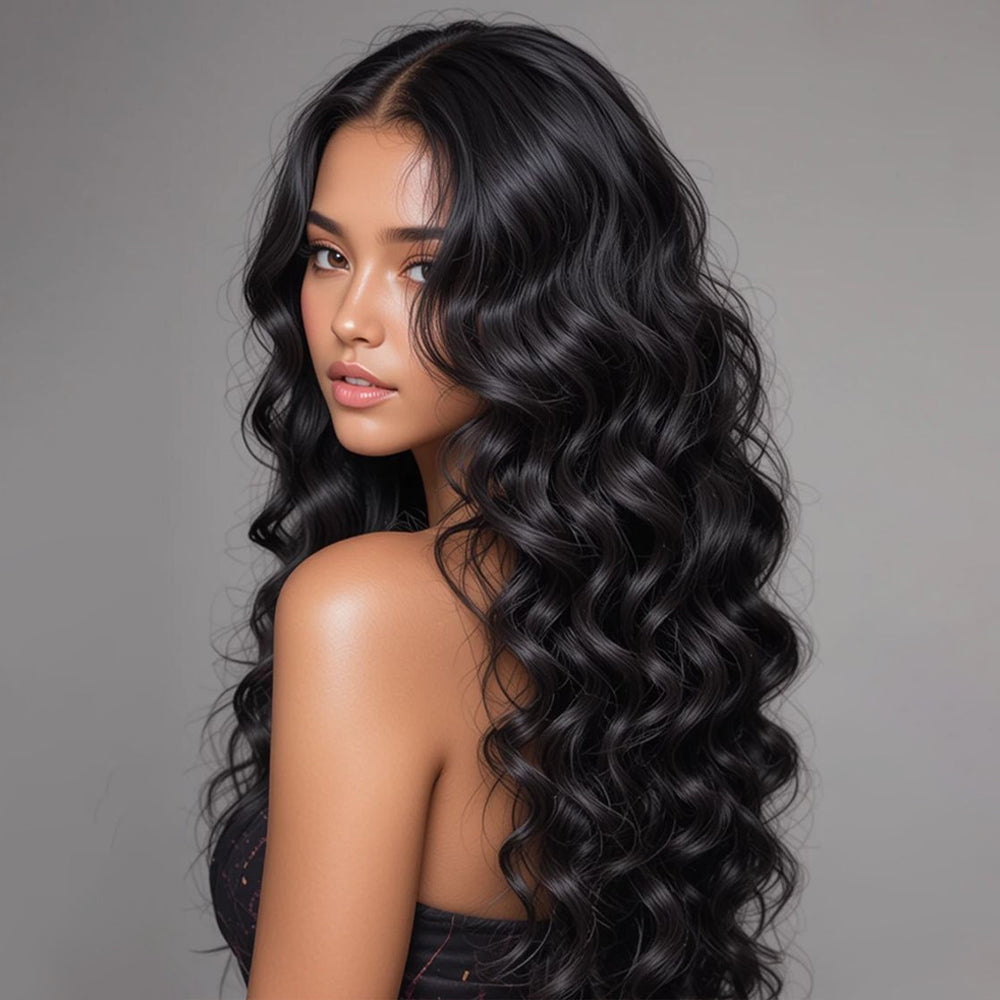 14–34 Inch Luxury Natural Black 100% Virgin Brazilian Human Hair Loose Wave Bundles –  4 Bundles, 80g Each, Silky & Full | FREE 16 Inch 4x4 Lace Closure