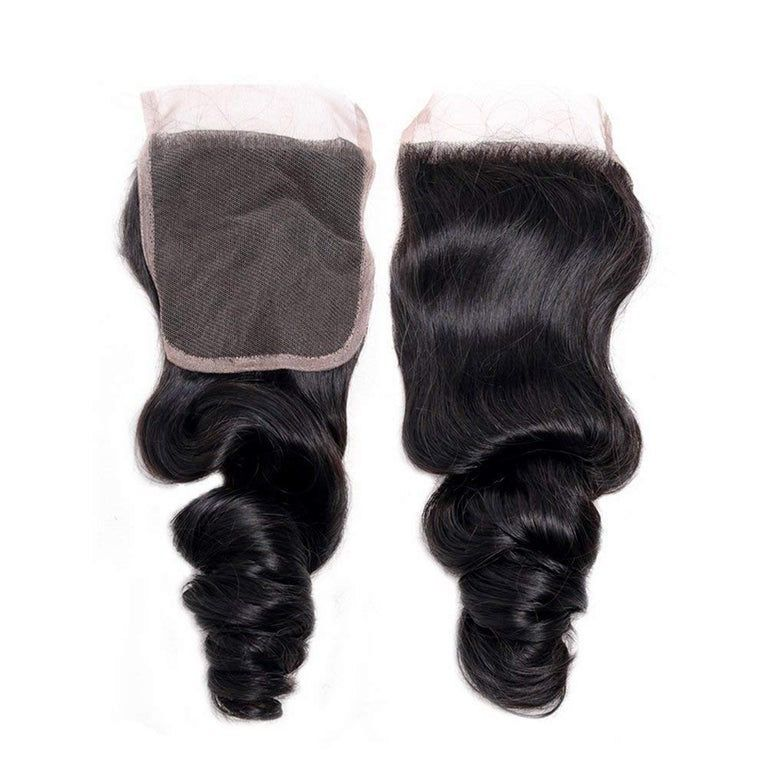 14–34 Inch Luxury Natural Black 100% Virgin Brazilian Human Hair Loose Wave Bundles –  4 Bundles, 80g Each, Silky & Full | FREE 16 Inch 4x4 Lace Closure