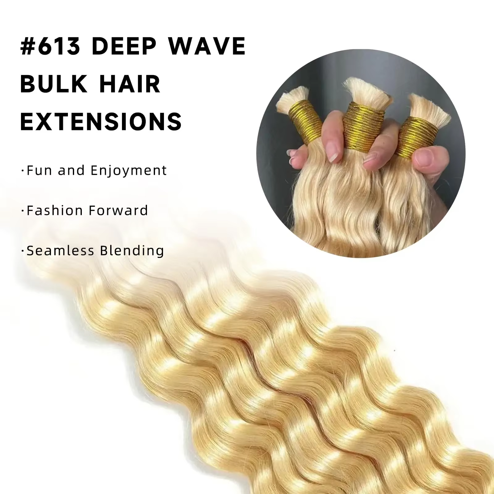 Rovess Virgin Human Hair 100% Unprocessed Boho Braiding 613 Blonde Deep Wave Hair Weaving 4 Bundles