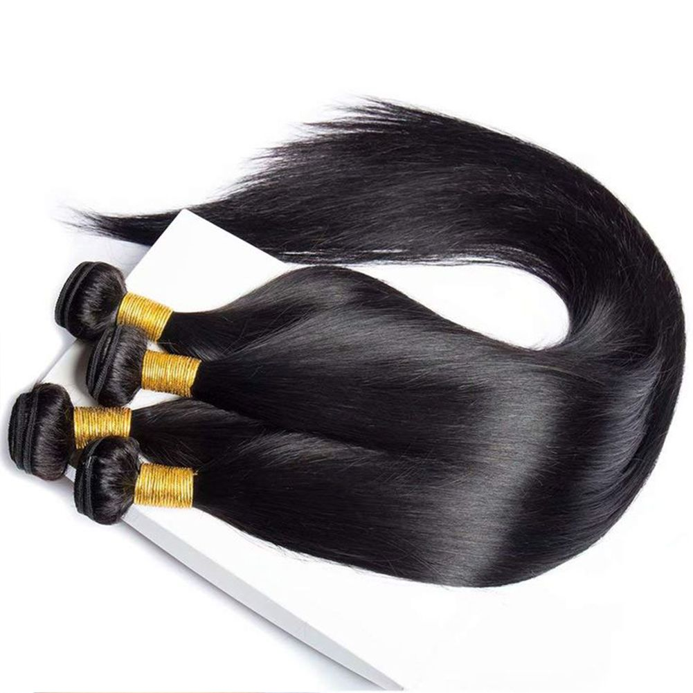 14–34 Inch Luxury Natural Black 100% Virgin Brazilian Human Hair Straight Bundles – 4 Bundles, 80g-100g Each, Silky & Full | FREE 16 Inch 4x4 Lace Closure