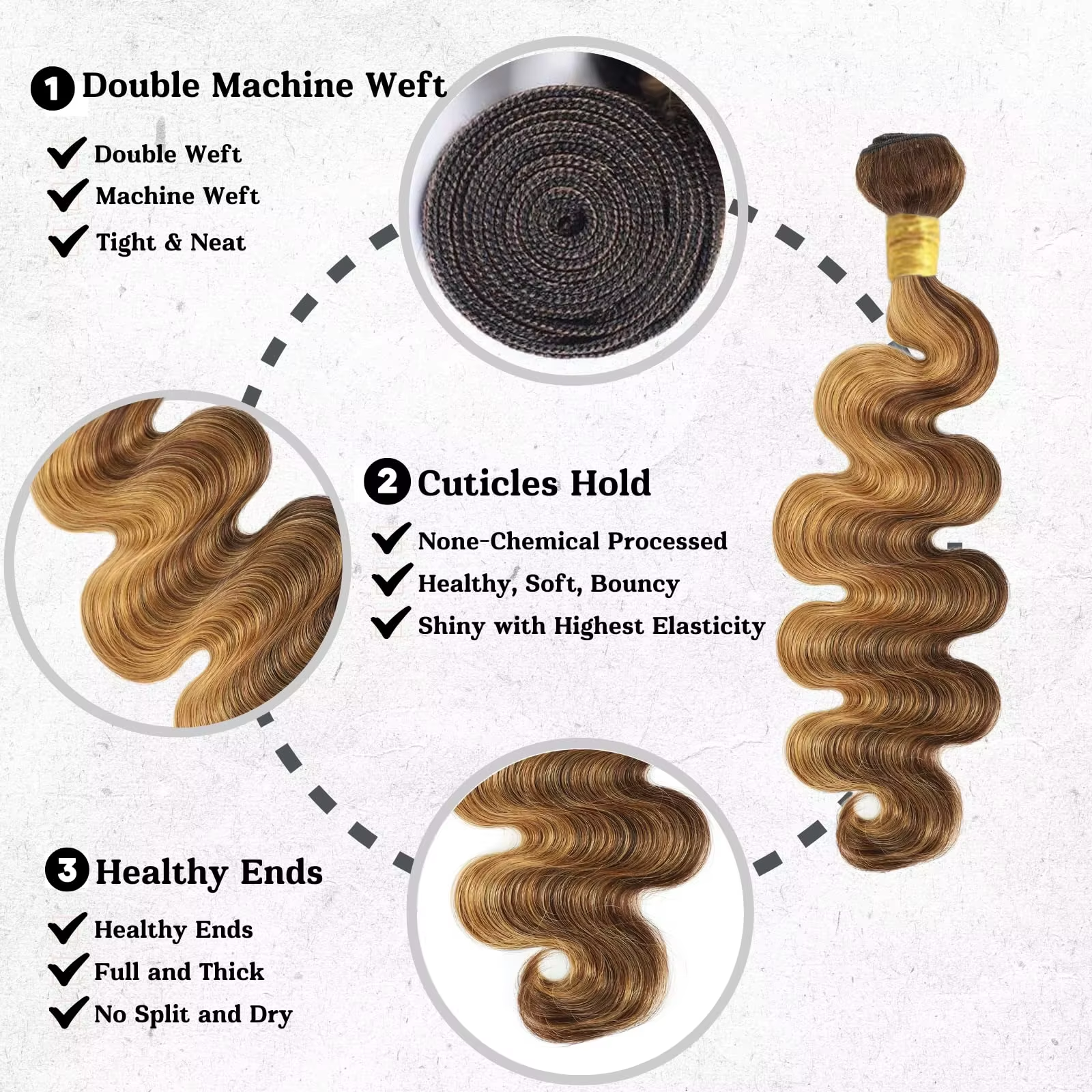 Rovess 16-30nch 4/27 Highlight Body Wave Hair Bundles Virgin Brazilian Hair Weave 3 Bundles