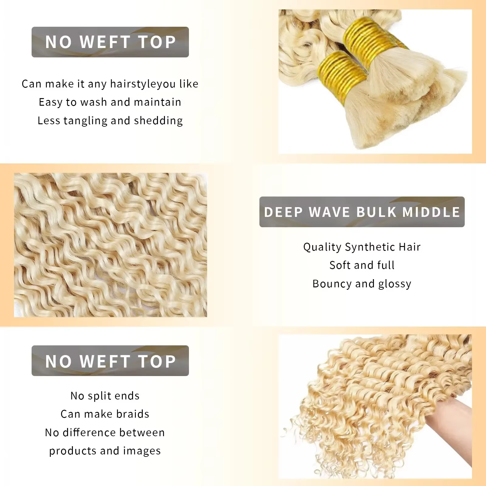 Rovess Virgin Human Hair 100% Unprocessed Boho Braiding 613 Blonde Deep Wave Hair Weaving 4 Bundles