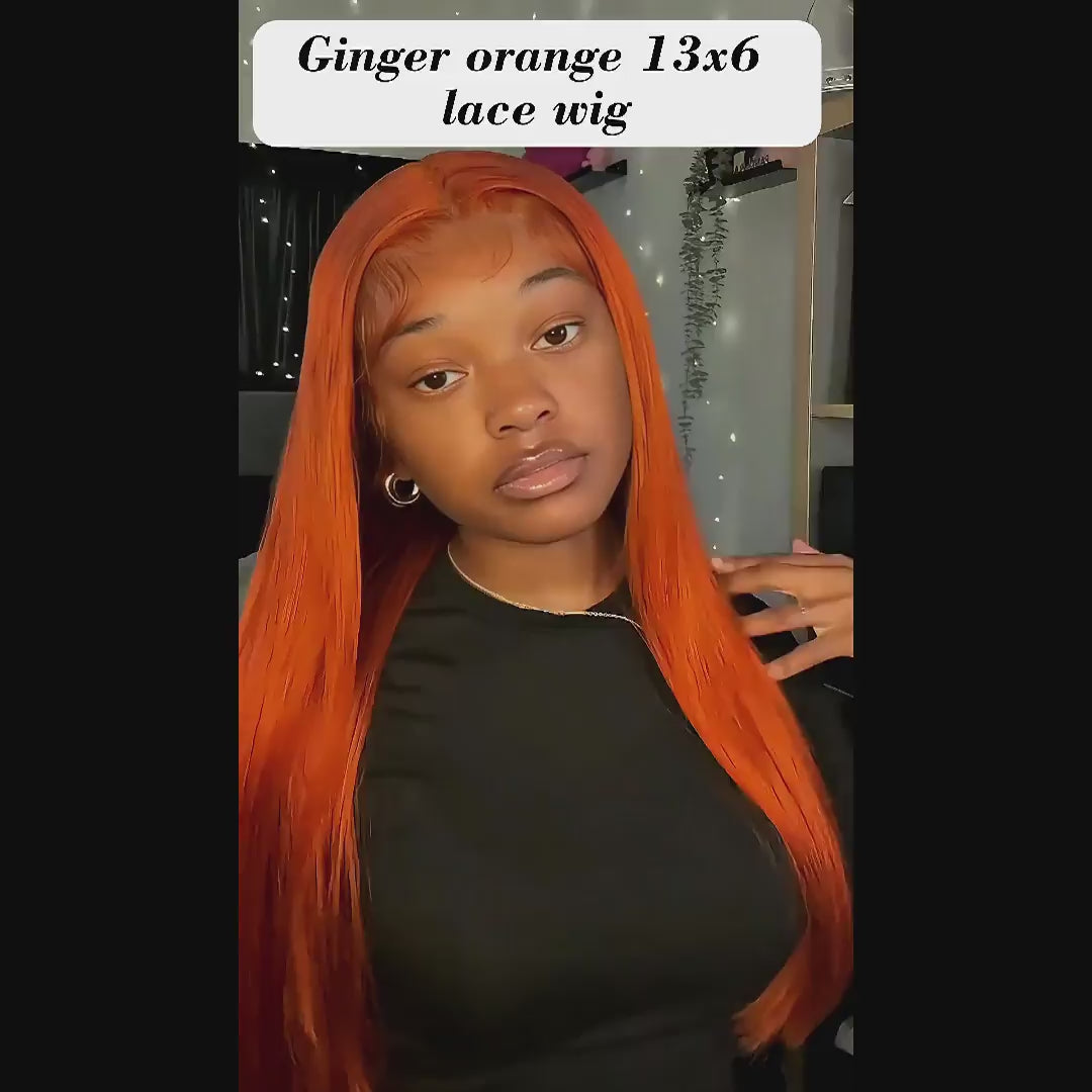 Perruques brésiliennes lisses avec dentelle frontale, cheveux humains, couleur orange roux, 30 pouces, 350, HD, 13x6, pré-épilées 