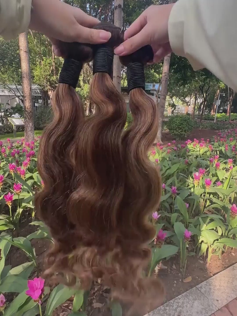 Rovess 30 30 30 30 Inch 4/27 Highlight Body Wave Hair Bundles Virgin Brazilian Hair Weave 4 Bundles