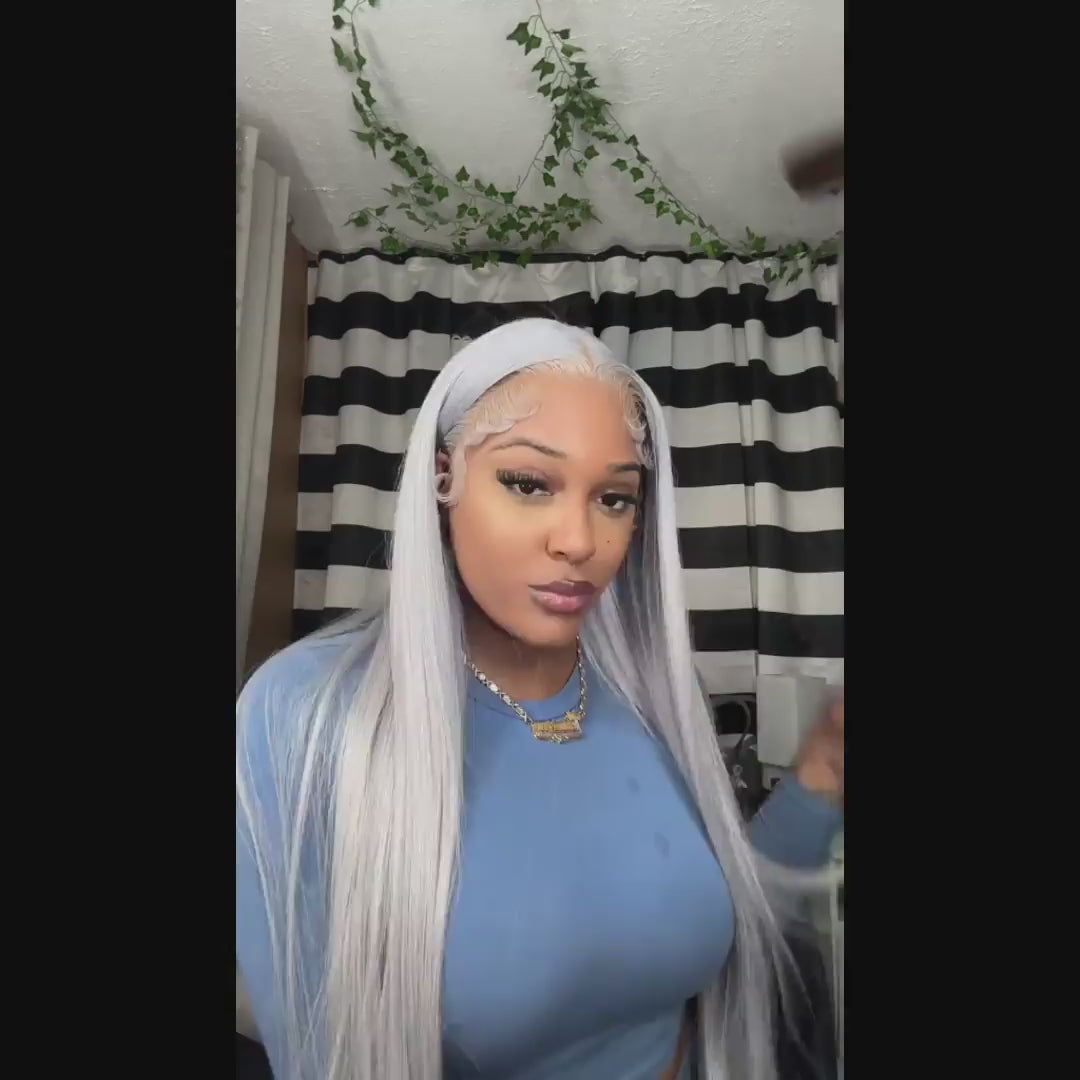 Rovess Silver Grey Straight 30 Inch Lace Front Wigs Human Hair Can Be Styled 13x4 Silver Grey Lace Front Wig Human Hair