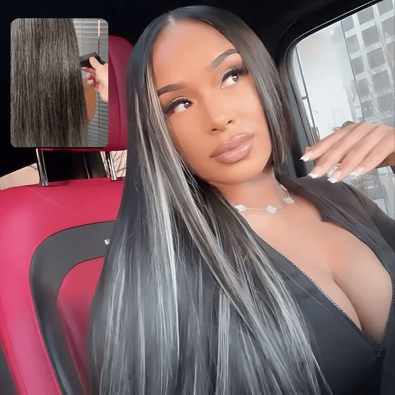 Rovess 13x4 Lace Front  Salt and Pepper Straight Wig Human Hair Gray Colored Lace Frontal Human Hair Wig Pre Plucked